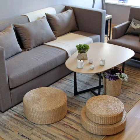 Braided Water Hyacinth Floor Cushion