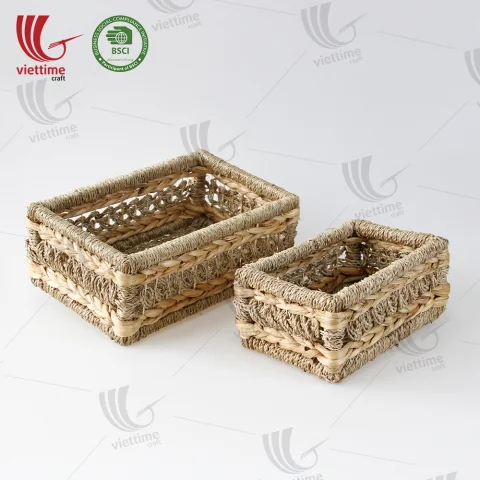 Water Hyacinth Tray Basket With Seagrass