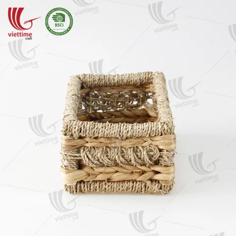Water Hyacinth Tray Basket With Seagrass
