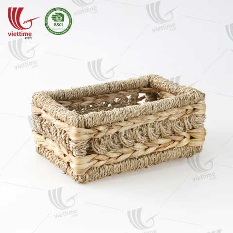 Water Hyacinth Tray Basket With Seagrass