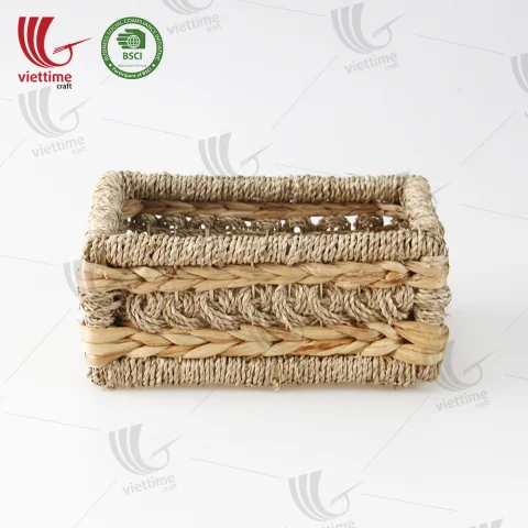 Water Hyacinth Tray Basket With Seagrass