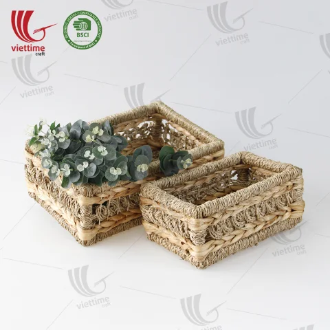 Water Hyacinth Tray Basket With Seagrass