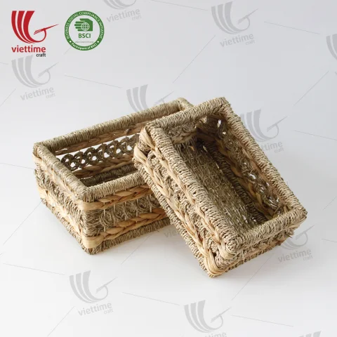 Water Hyacinth Tray Basket With Seagrass
