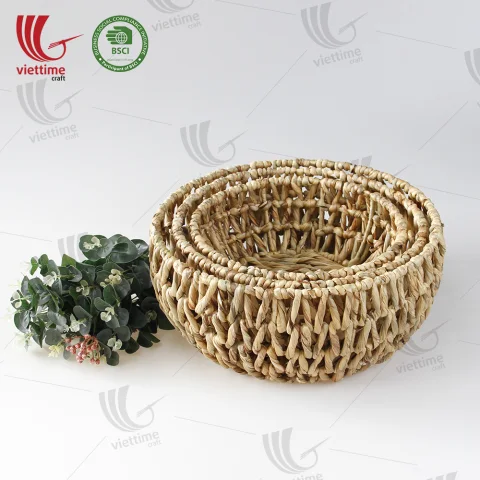 Round Shaped Water Hyacinth Basket SET 3