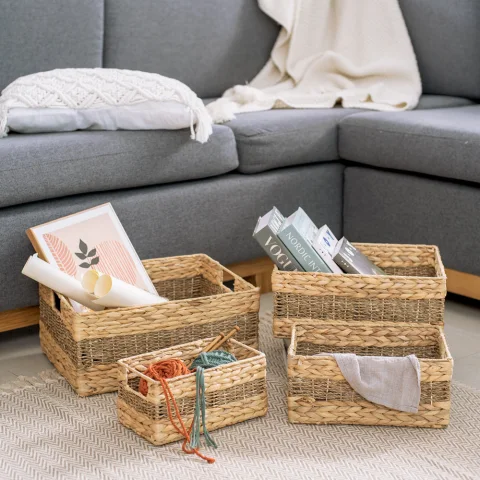 Rectangular Water Hyacinth Mixed Basket