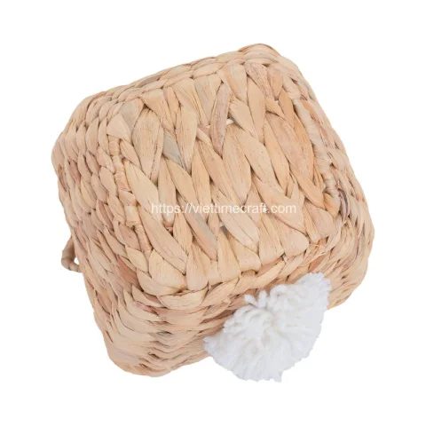 Water Hyacinth Bunny Basket With Pom Pom Tail for Easter
