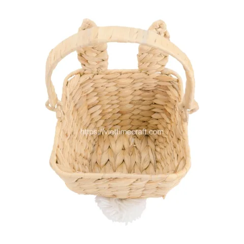 Water Hyacinth Bunny Basket With Pom Pom Tail for Easter
