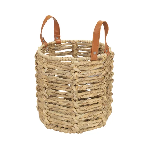 Set 2 of Water hyacinth Basket with Leather handles Vietnam Wholesale