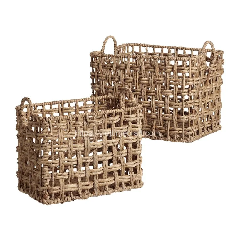 Rectangle Water Hyacinth Storage Basket With Handle