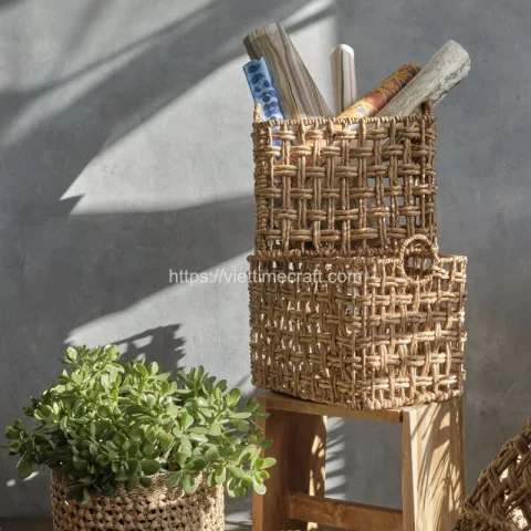 Rectangle Water Hyacinth Storage Basket With Handle
