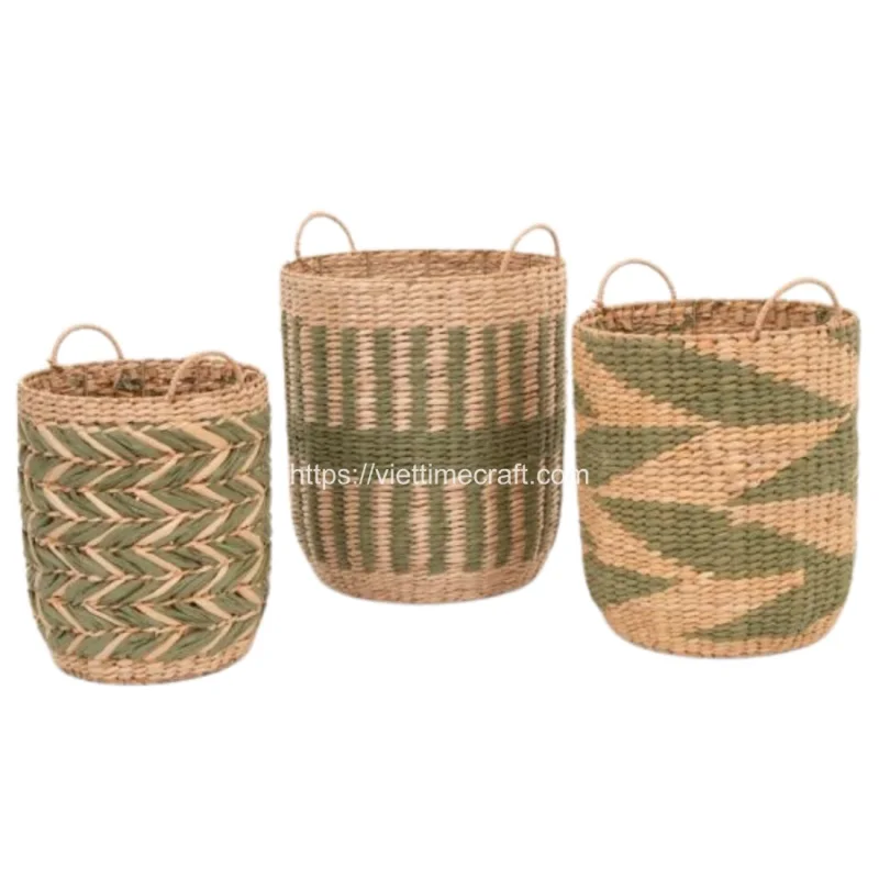 Set of 3 Water hyacinth Storage Basket With Handles