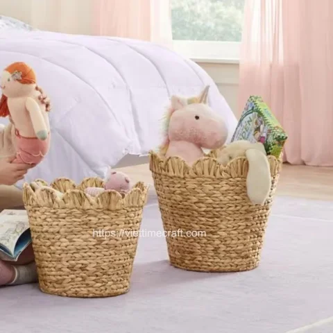 Scalloped Wicker Water hyacinth Storage Basket Vietnam Wholesale