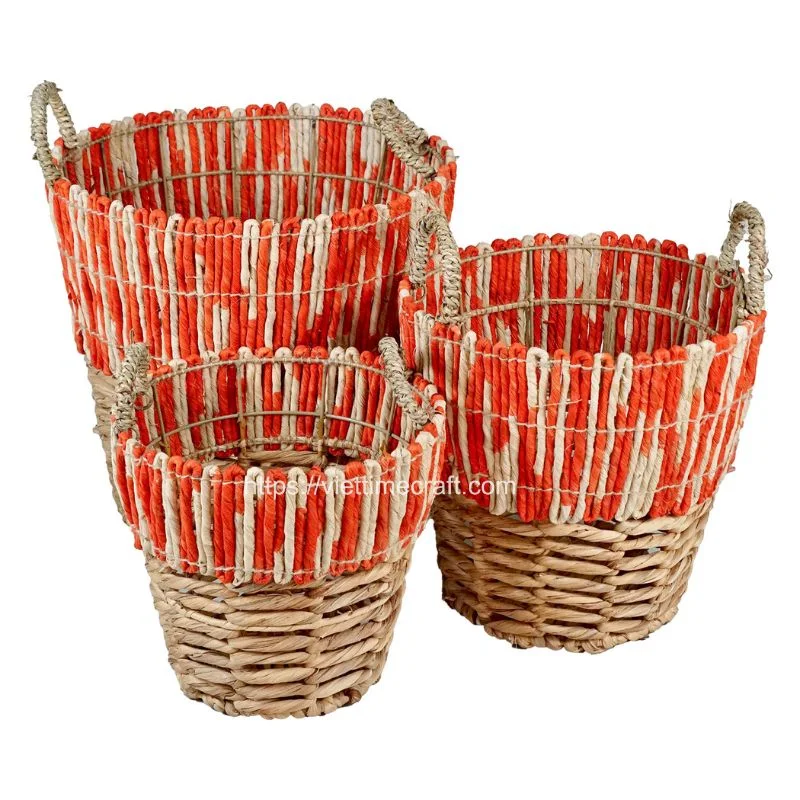 Cylinder Water Hyacinth Storage Basket With Handle Wholesale