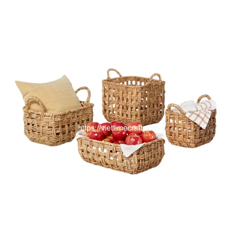 Set 4 Of Water Hyacinth Baskets With Handle