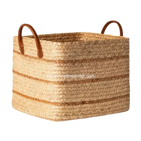 Set Water Hyacinth Basket With Leather Handle