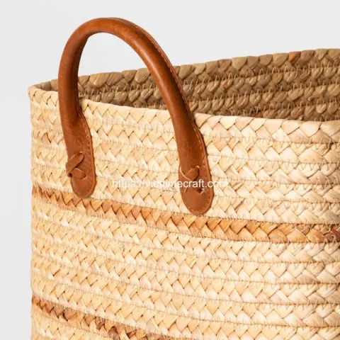 Set Water Hyacinth Basket With Leather Handle