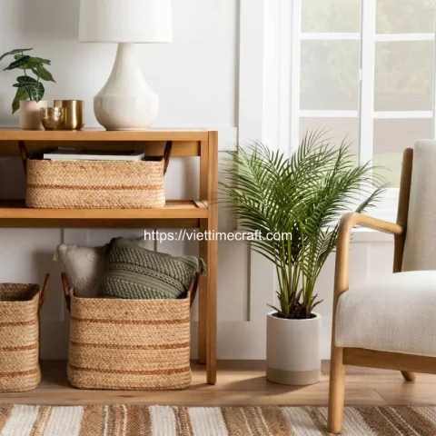 Set Water Hyacinth Basket With Leather Handle
