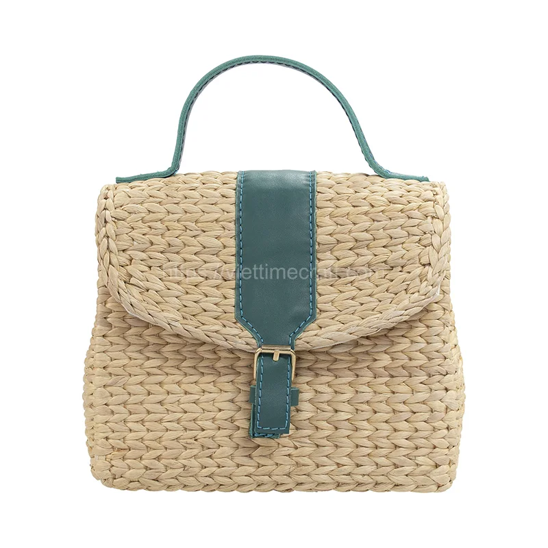 Leather Handle Water Hyacinth Bag – B00356