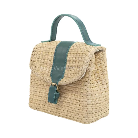 Leather Handle Water Hyacinth Bag – B00356