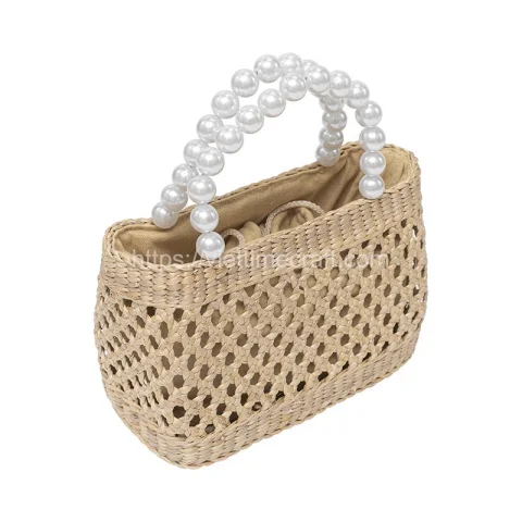 Mix Pearl Beads Water Hyacinth Handbag