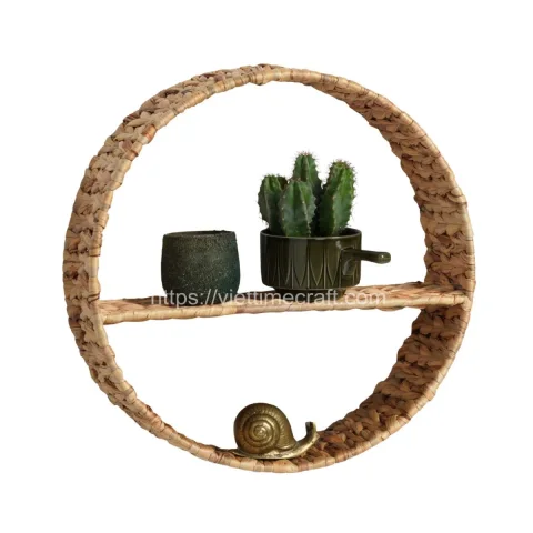 Round Water Hyacinth Wall Hanging Shelf Decor – B00372