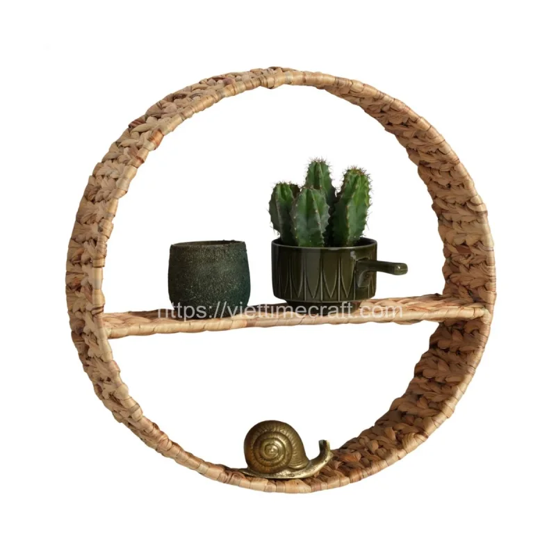 Round Water Hyacinth Wall Hanging Shelf Decor – B00372