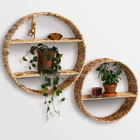 Round Water Hyacinth Wall Hanging Shelf Decor – B00372