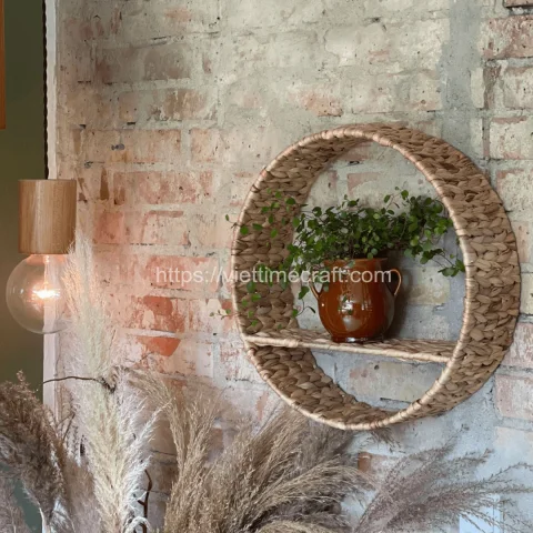 Round Water Hyacinth Wall Hanging Shelf Decor – B00372