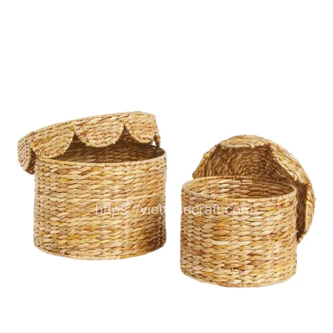 Wholesale Scalloped Water Hyacinth Storage Basket, Set Of 2