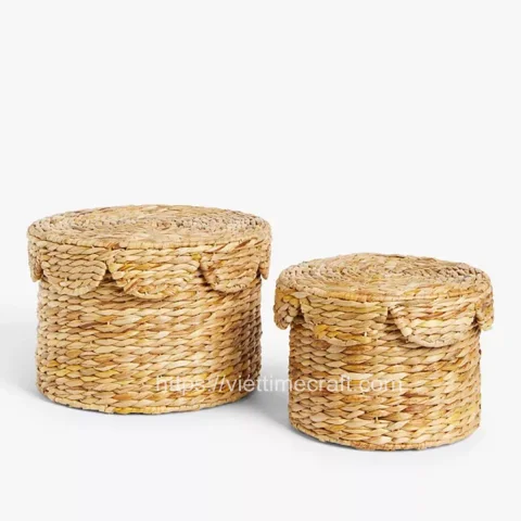 Wholesale Scalloped Water Hyacinth Storage Basket, Set Of 2