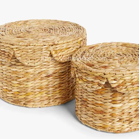 Wholesale Scalloped Water Hyacinth Storage Basket, Set Of 2