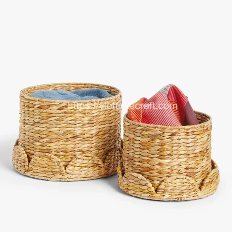 Wholesale Scalloped Water Hyacinth Storage Basket, Set Of 2