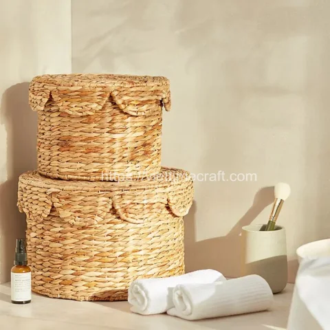 Wholesale Scalloped Water Hyacinth Storage Basket, Set Of 2
