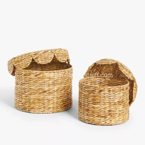 Wholesale Scalloped Water Hyacinth Storage Basket, Set Of 2