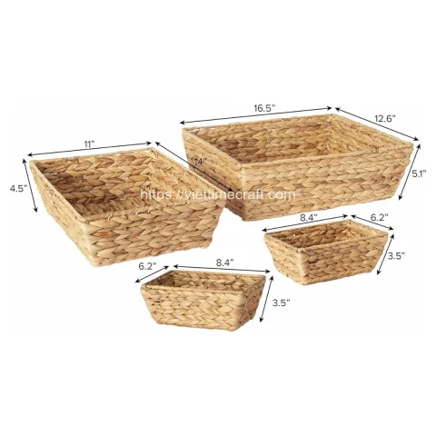 Set Of 4 Woven Water Hyacinth Baskets With Handle