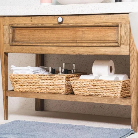 Set Of 4 Woven Water Hyacinth Baskets With Handle