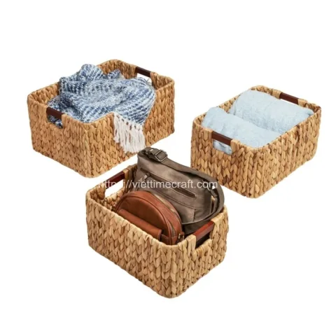 3 Pieces Of Water Hyacinth Basket With Handle