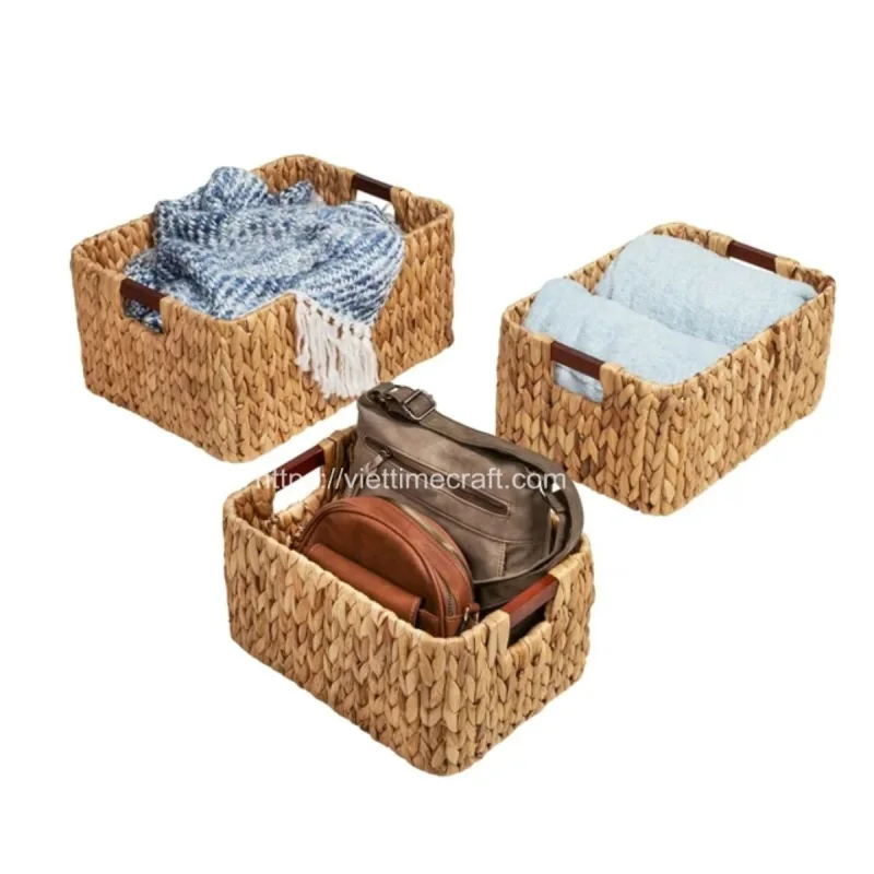 3 Pieces Of Water Hyacinth Basket With Handle