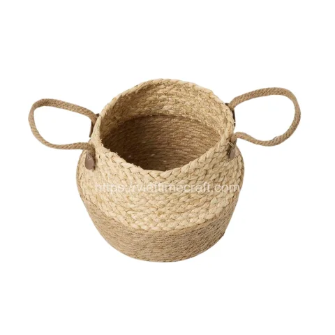Natrural Water Hyacinth Planter Basket With Handle – B00385