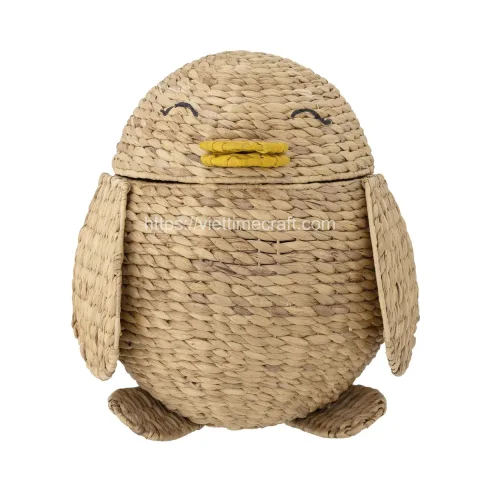 Penguin Shape Water Hyacinth Storage Basket With Lid