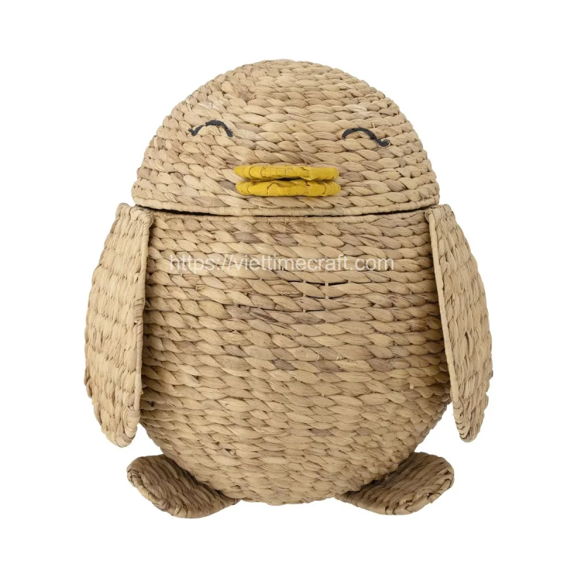 Penguin Shape Water Hyacinth Storage Basket With Lid