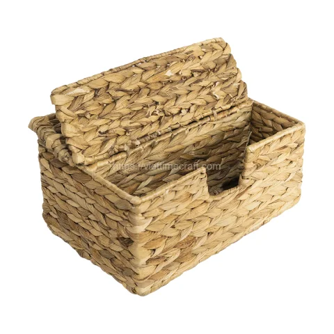Handwoven Water Hyacinth Storage Basket With Lid