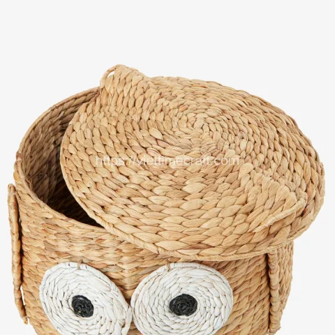 Unique Owl Shape Water Hyacinth Storage Basket With Lid