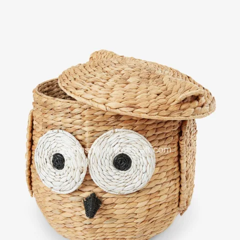 Unique Owl Shape Water Hyacinth Storage Basket With Lid