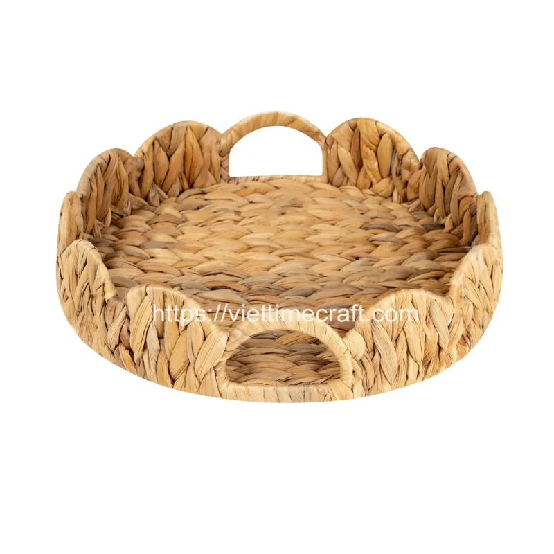 Scalloped Edge Round Water Hyacinth Tray Wholesale