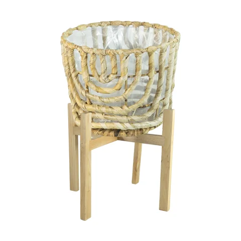 Wood Leg Water Hyacinth Planter Basket Or Flower Pot Collection