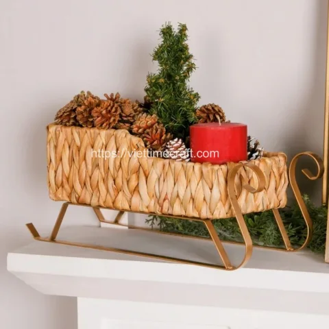 Water Hyacinth Sleigh Basket For Christmas Decoration