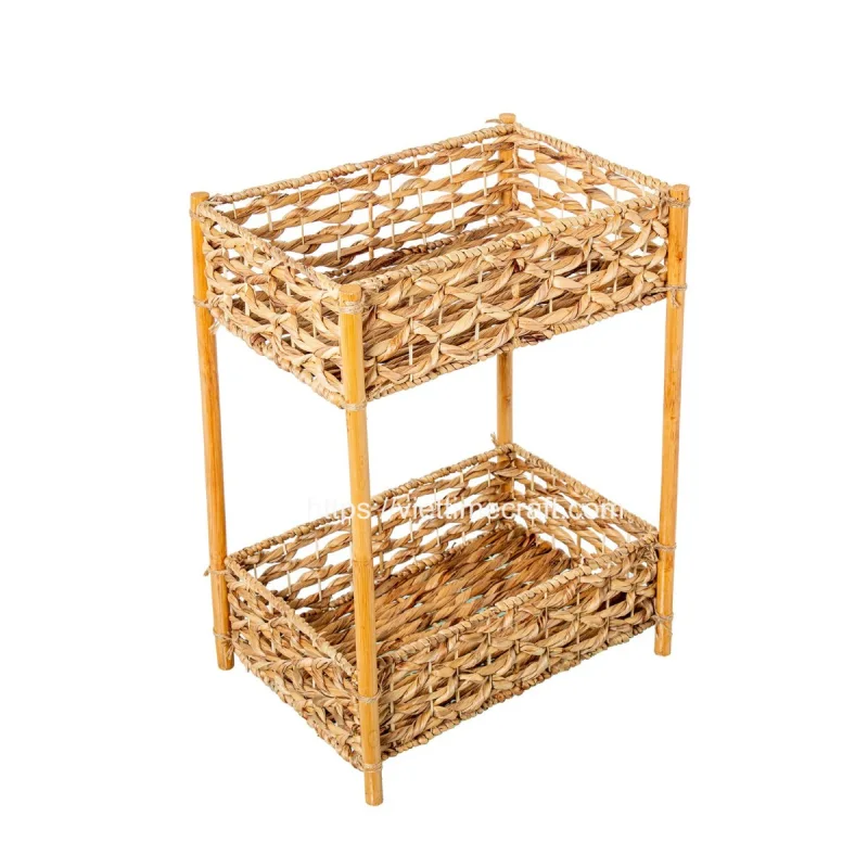 Woven Natural Water Hyacinth 2 Tier Storage Shelf