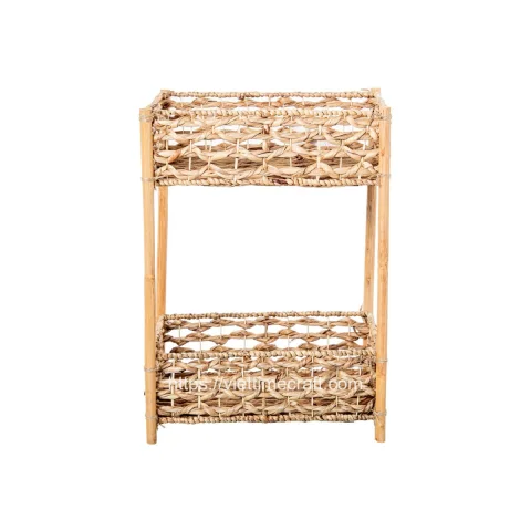 Woven Natural Water Hyacinth 2 Tier Storage Shelf