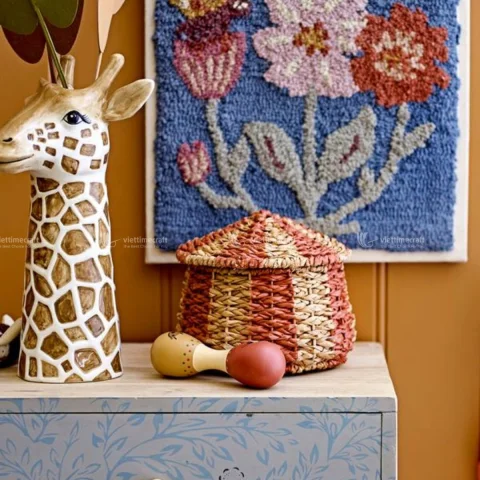 Woven Water Hyacinth Storage Basket With Lid For Kid Wholesale